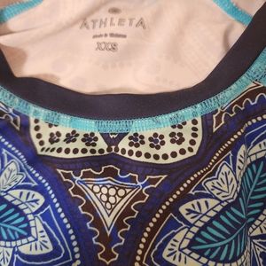 Athleta Swim Rash Guard Blue Floral Long Sleeve Size XXS